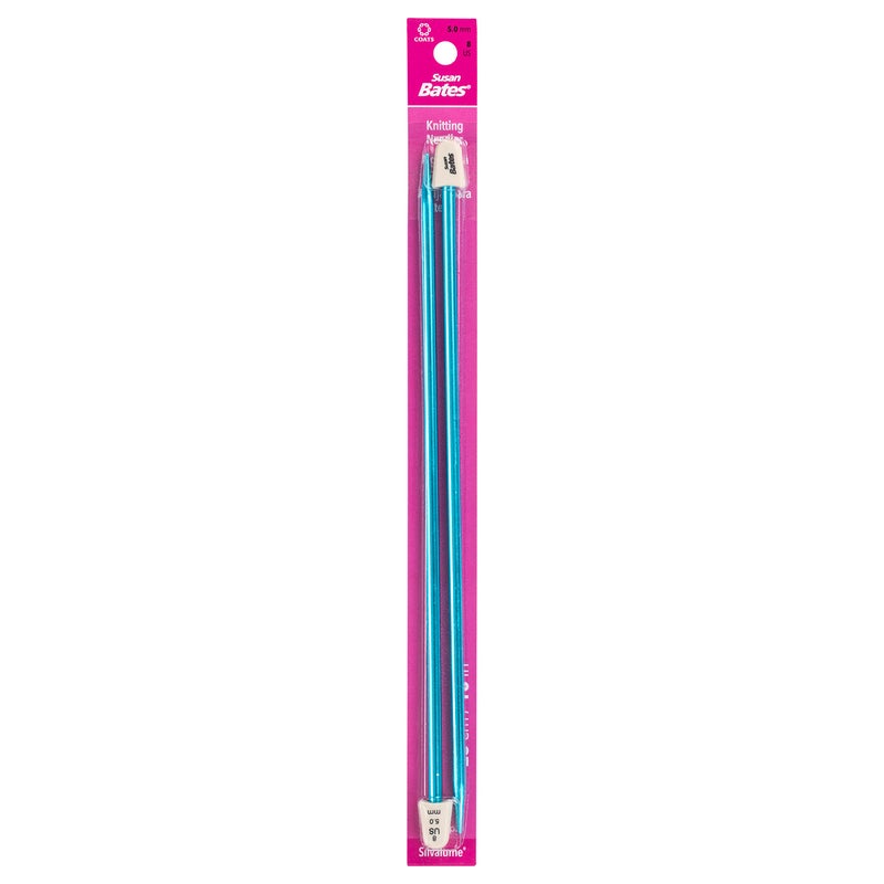 Susan Bates 10-Inch Silvalume Single Point Knitting Needle, 5mm, Turquoise - Image 1